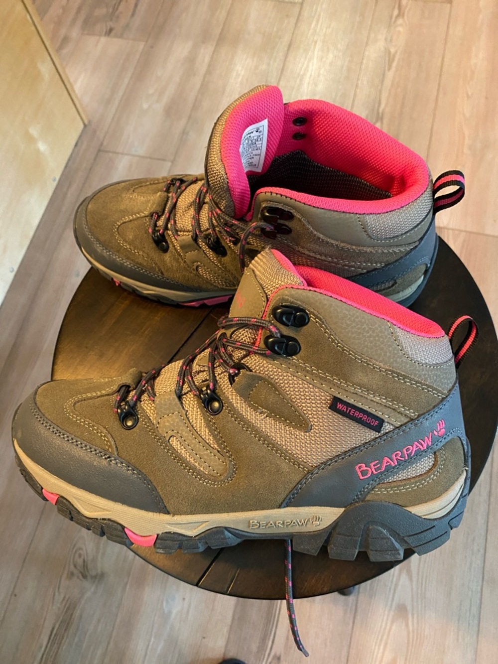 BearPaw Taupe Hiking Boots with Pink Lining